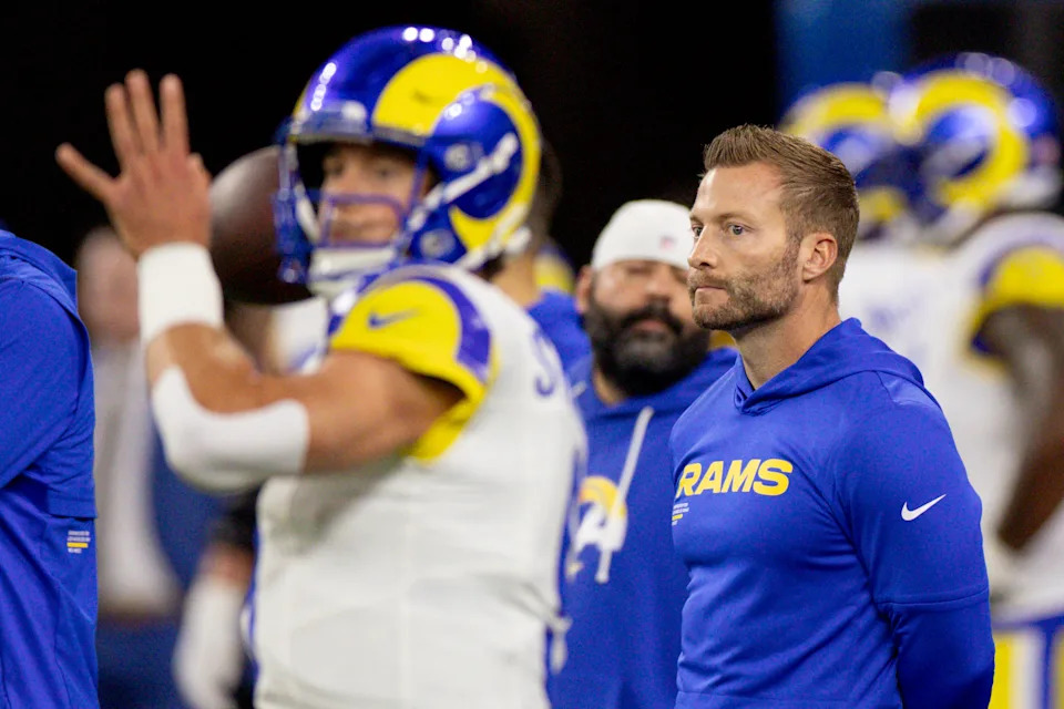 Sean McVay and the Rams have to at least be thinking about the future at quarterback beyond Matthew Stafford, even if he's the reigning NFL MVP. (Eric Thayer / Los Angeles Times via Getty Images)