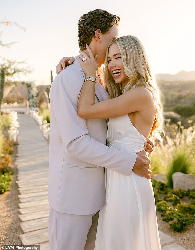 Kansas City Chiefs heiress Gracie Hunt wore a gorgeous, bridal¿esque white halter¿neck dress as she arrived to the proposal, but of course what really stole the show was the engagement ring