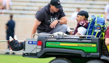 Texas A&M star Daymion Sanford had to be carted off after suffering an injury on Saturday