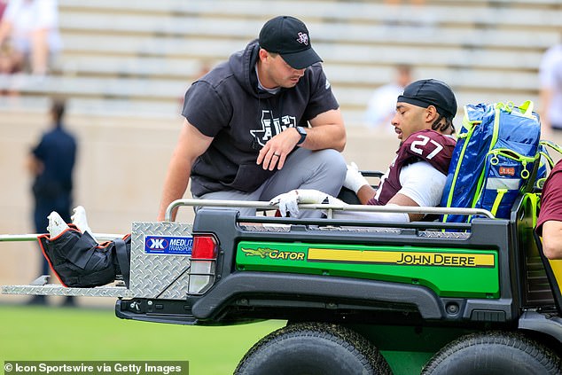 Texas A&M star Daymion Sanford had to be carted off after suffering an injury on Saturday