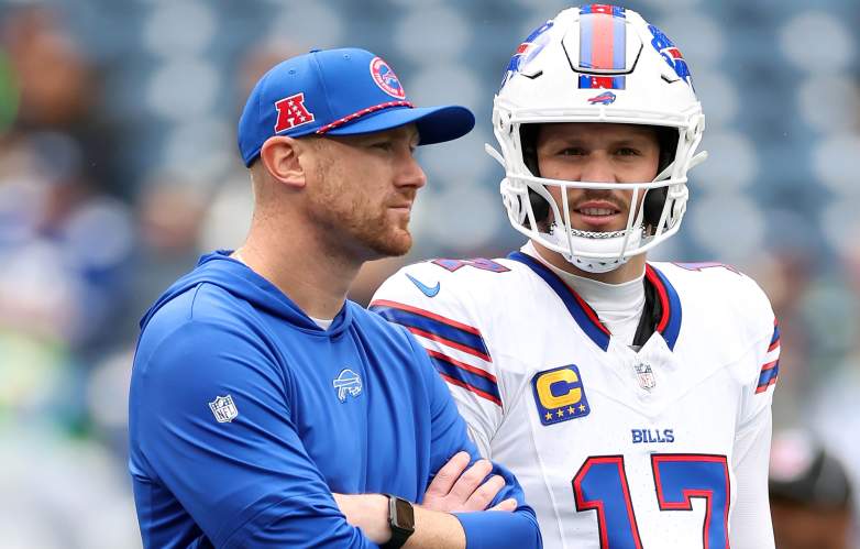 Buffalo Bills head coach Joe Brady and QB Josh Allen