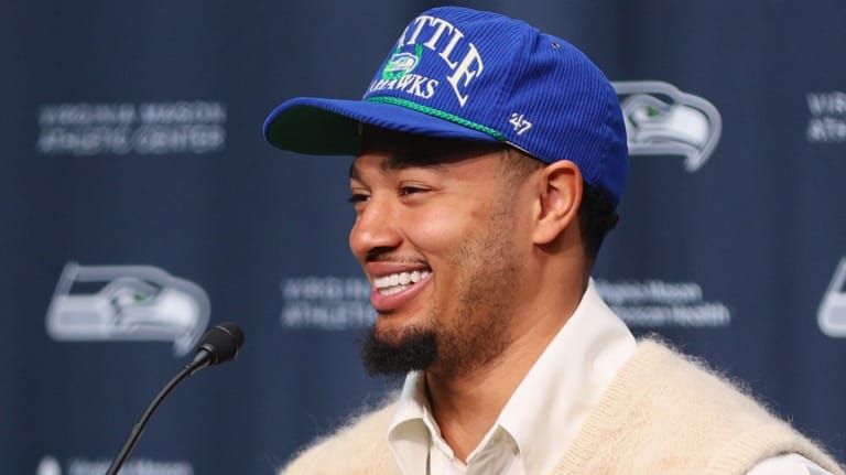 Seattle Seahawks wide receiver Jaxon Smith-Njigba smiles during an NFL...