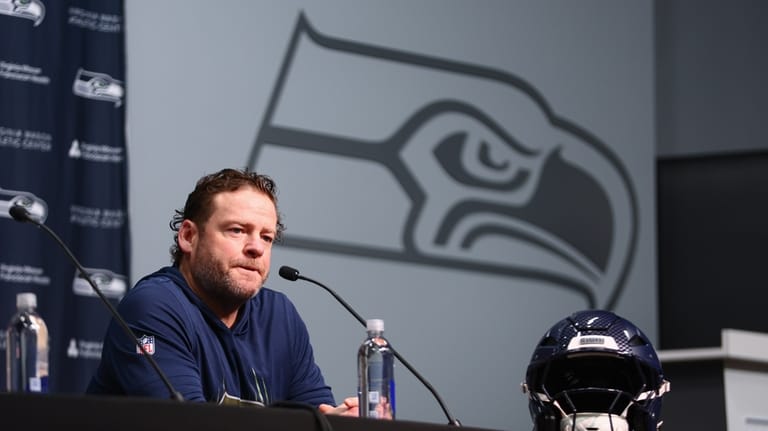 Seattle Seahawks general manager John Schneider speaks with media during...
