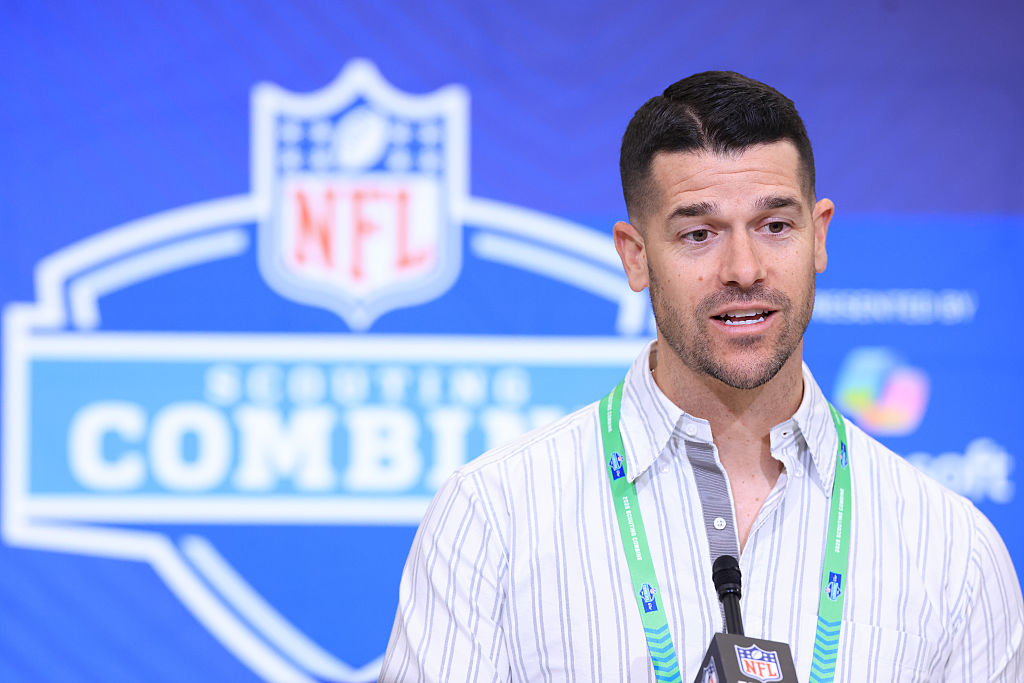 INDIANAPOLIS, INDIANA - FEBRUARY 24: Head coach Dave Canales of the Carolina Panthers speaks to the media during the 2026 NFL Scouting Combine at Lucas Oil Stadium on February 24, 2026 in Indianapolis, Indiana. (Photo by Justin Casterline/Getty Images)