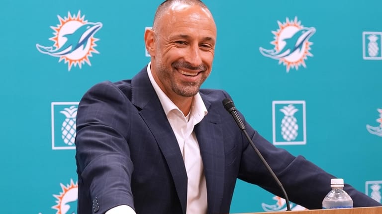Jon-Eric Sullivan, Miami Dolphins General Manager, speaks following the first...