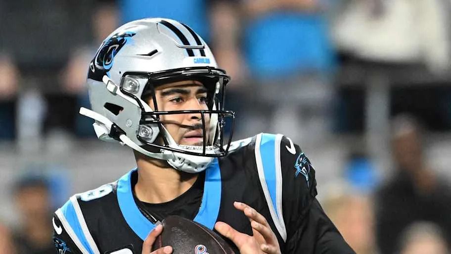 Carolina Panthers quarterback Bryce Young (9) looks to pass in the second quarter 