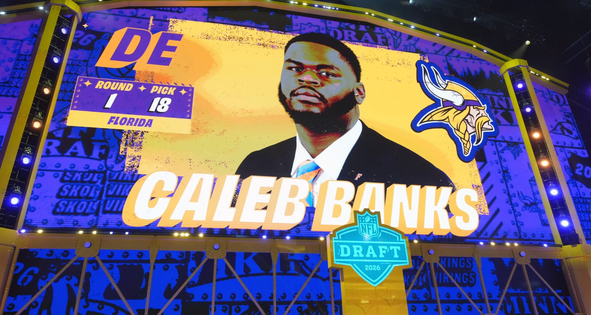 Apr 23, 2026; Pittsburgh, PA, USA; Florida Gators defensive lineman Caleb Banks is selected by the Minnesota Vikings as the number 18 pick during the 2026 NFL Draft at Acrisure Stadium.