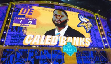 Apr 23, 2026; Pittsburgh, PA, USA; Florida Gators defensive lineman Caleb Banks is selected by the Minnesota Vikings as the number 18 pick during the 2026 NFL Draft at Acrisure Stadium.