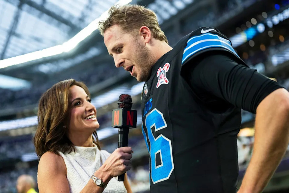 Dianna Russini interviews Jared Goff of the Detroit Lions in 2025Credit: Stephen Maturen/Getty