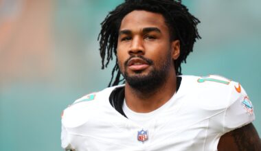 Nov 30, 2025; Miami Gardens, Florida, USA; Miami Dolphins wide receiver Jaylen Waddle (17) takes the field prior to a game against the New Orleans Saints at Hard Rock Stadium. Mandatory Credit: Rich Storry-Imagn Images