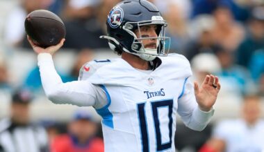 Tennessee Titans quarterback Brandon Allen (10) throws the ball during the first quarter of an NFL football matchup at EverBank Stadium, Sunday, Jan. 4, 2026, in Jacksonville, Fla. The Jaguars defeated the Titans 41-7, capturing the AFC South title. [Corey Perrine/Florida Times-Union]