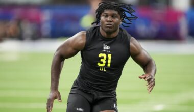 Feb 26, 2026; Indianapolis, IN, USA; Texas Tech defensive lineman David Bailey (DL31) during the NFL Scouting Combine  at Lucas Oil Stadium. Mandatory Credit: Kirby Lee-Imagn Images