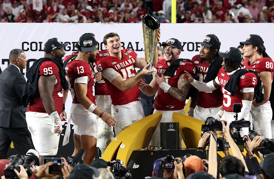 Fernando Mendoza and the Indiana Hoosiers won the 2026 College Football Playoff — the third consecutive championship for a Big Ten team.  (Jamie Squire/Getty Images)