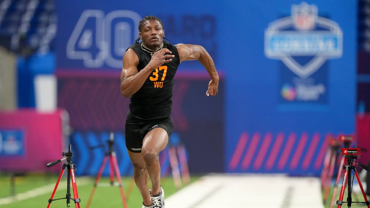 Former Ohio State wideout Carnell Tate during the 2026 NFL Scouting Combine.Former Ohio State wideout Carnell Tate during the 2026 NFL Scouting Combine&period;