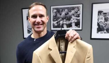 Drew Brees with his Pro Football Hall of Fame jacket