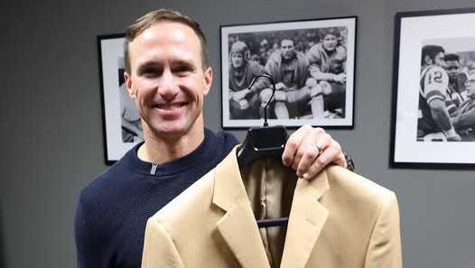 Drew Brees with his Pro Football Hall of Fame jacket
