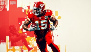 A cubist, geometric painting depicting a football player in motion, with sharp, overlapping planes in the Chiefs