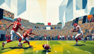 A fractured, cubist-style painting depicting a football game, with the players and ball represented through sharp, overlapping geometric shapes and planes, capturing the dynamic movement and energy of the sport.