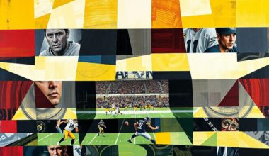 A cubist-style painting featuring overlapping geometric shapes and planes in the Steelers
