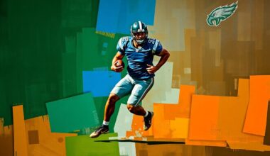 A fragmented, cubist-style painting depicting a football player in motion, with sharp geometric shapes and bold colors representing the dynamic nature of the sport.