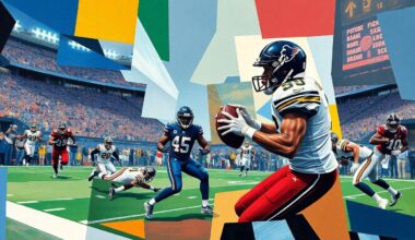 A cubist-style painting depicting a fragmented, multi-angled view of a football player in motion, conceptually representing the Ravens