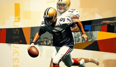 A fragmented, cubist-style painting depicting a football player in motion, with sharp geometric shapes and planes of color capturing the raw energy and dynamism of the sport.