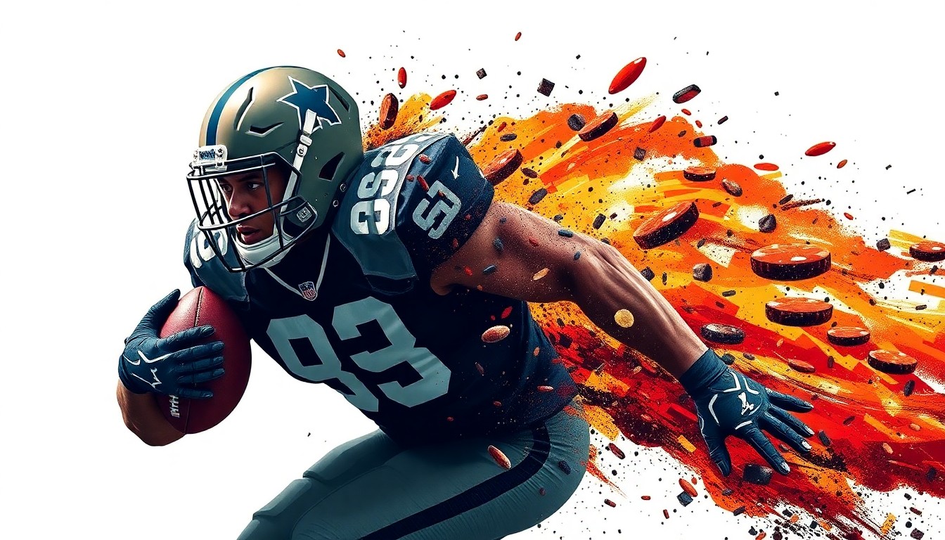 A fractured, multi-perspective painting depicting the explosive movements and impact of a football linebacker, broken down into sharp, overlapping geometric planes in a cubist style.