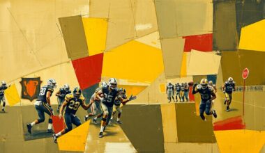 A fragmented, cubist-style painting depicting the evaluation of a football player, with overlapping geometric shapes and planes in muted earth tones, conceptually representing the multifaceted nature of the Bengals