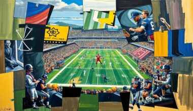 A cubist, geometric painting depicting fragmented, overlapping shapes and planes representing a football game or NFL draft scene, conveying the strategic complexity and uncertainty surrounding the Bengals