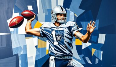 A cubist-style painting depicting a quarterback