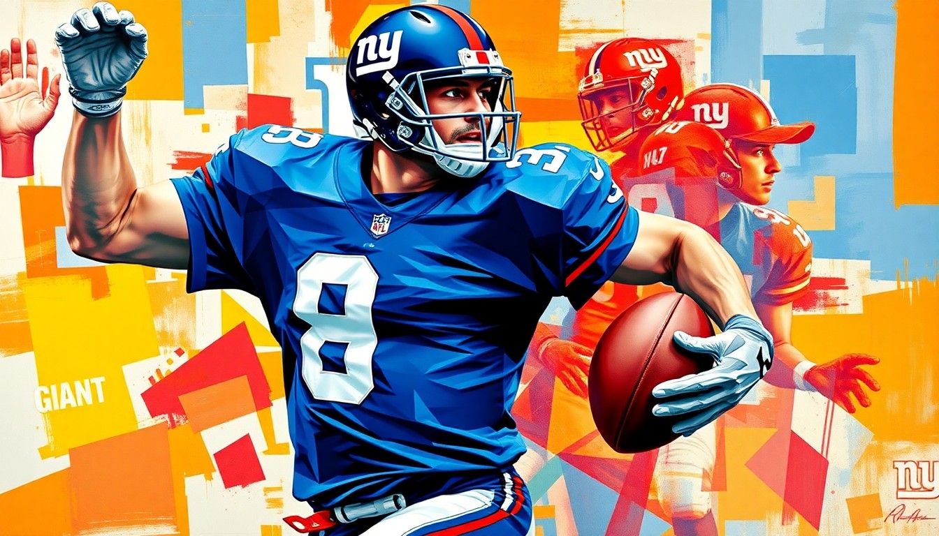 A cubist, geometric illustration depicting a football player