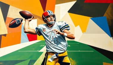 A cubist-style painting depicting a quarterback