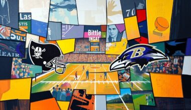 A cubist, geometric painting depicting a fractured, multi-perspective football game, with sharp, overlapping planes of color and form representing the complex negotiations and high stakes involved in a potential trade for the Ravens