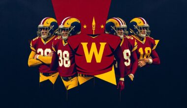 A cubist, geometric painting depicting the Washington Commanders