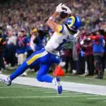Los Angeles Rams wide receiver Puka Nacua (12) scores a touchdown against the Seattle Seahawks during the second half in the 2026 NFC Championship Game at Lumen Field.