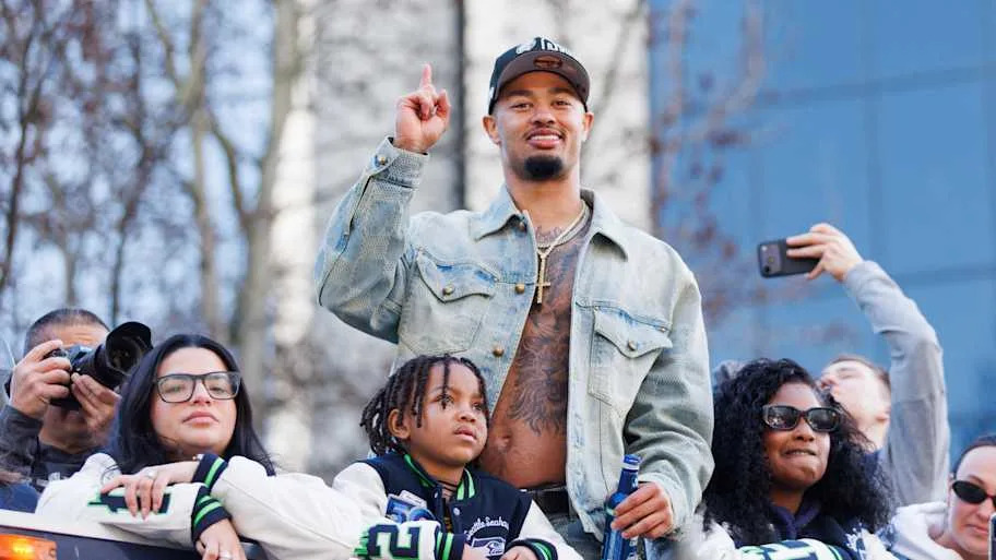 Seattle Seahawks wide receiver Jaxon Smith-Njigba (11) reacts during the Super Bowl LX