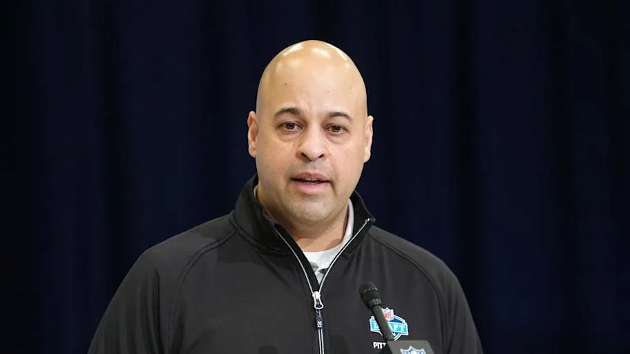 Pittsburgh Steelers general manager Omar Khan speaks at the NFL Scouting Combine