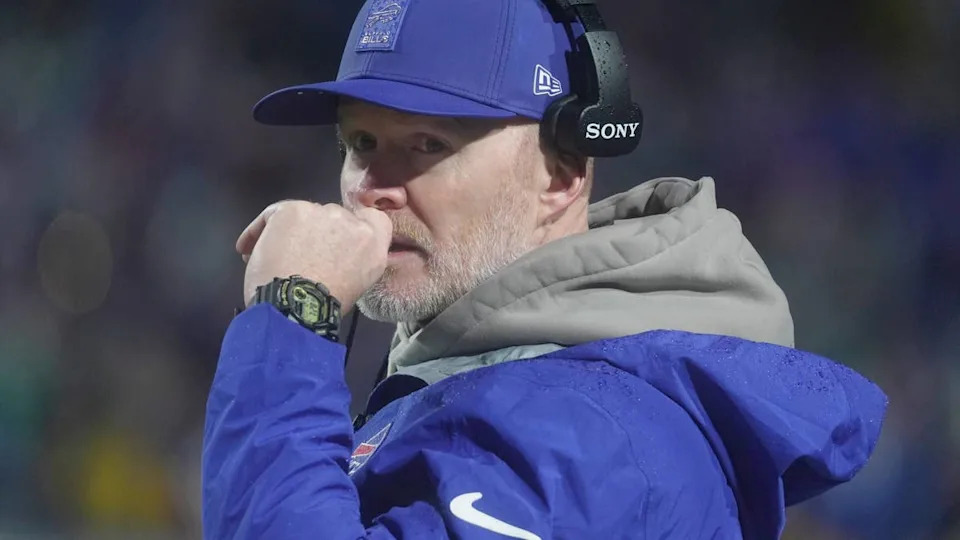 Buffalo Bills head coach Sean McDermott talks to one of the assistant coaches during second half action against the <a class="link " href="https://sports.yahoo.com/nfl/teams/philadelphia/" data-i13n="sec:content-canvas;subsec:anchor_text;elm:context_link" data-ylk="slk:Philadelphia Eagles;sec:content-canvas;subsec:anchor_text;elm:context_link;itc:0" data-yga="{"yLinkElement":"context_link","yModuleName":"content-canvas","yLinkText":"Philadelphia Eagles","ySubModuleName":"anchor_text","yHasCommerce":false}">Philadelphia Eagles</a> at Highmark Stadium in Orchard Park on Dec. 28, 2025.© Tina MacIntyre-Yee&sol;Democrat and Chronicle &sol; USA TODAY NETWORK via Imagn Images&period;