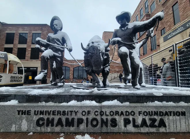 Apr 22, 2023; Boulder, CO, USA; General view outside of Folsom Field before the start of a Colorado Buffaloes spring football game. Mandatory Credit: Ron Chenoy-USA TODAY Sports