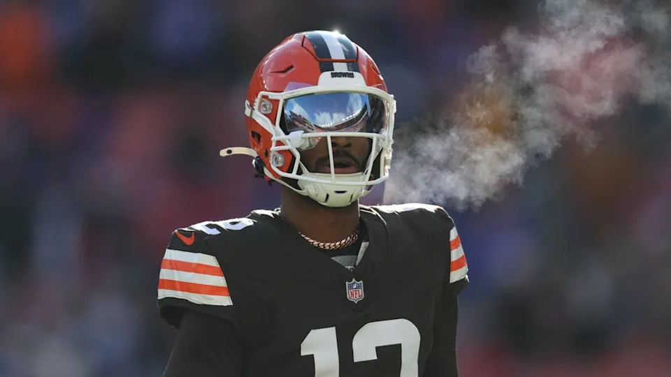Dec 21, 2025; Cleveland, Ohio, USA; Cleveland Browns quarterback Shedeur Sanders (12) warms up prior to a game against the <a class="link " href="https://sports.yahoo.com/nfl/teams/buffalo/" data-i13n="sec:content-canvas;subsec:anchor_text;elm:context_link" data-ylk="slk:Buffalo Bills;sec:content-canvas;subsec:anchor_text;elm:context_link;itc:0" data-yga="{"yLinkElement":"context_link","yModuleName":"content-canvas","yLinkText":"Buffalo Bills","ySubModuleName":"anchor_text","yHasCommerce":false}">Buffalo Bills</a> at Huntington Bank Field. Mandatory Credit: Scott Galvin-Imagn Images© Scott Galvin-Imagn Images