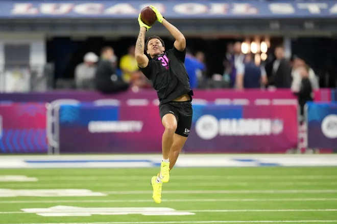 Feb 27, 2026; Indianapolis, IN, USA; Clemson defensive back Avieon Terrell (DB31) during the NFL Scouting Combine at Lucas Oil Stadium. Mandatory Credit: Kirby Lee-Imagn Images