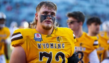 49ers, Caden Barnett met at Wyoming Pro Day