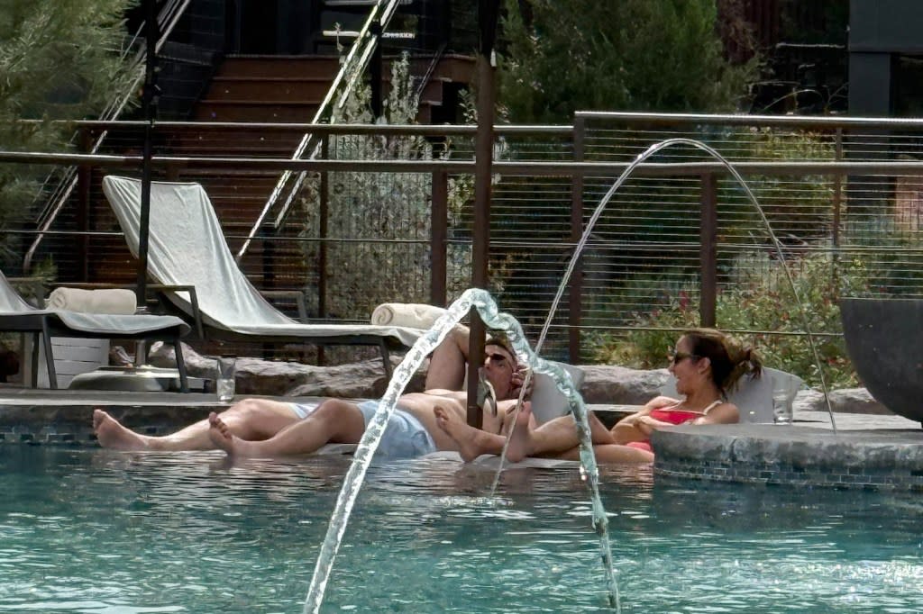 Vrabel and Russini relaxed in the boutique hotel’s pool and hot tub after breakfast. © Page Six