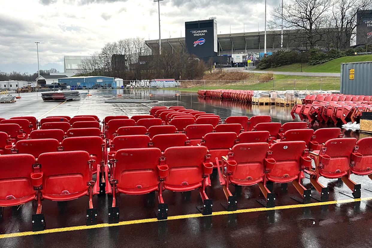 Seats outside the stadium. (Sam Siegel / NBC News)