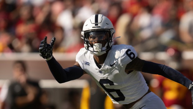 Penn State safety Zakee Wheatley runs during an NCAA football game against Southern California on Saturday, Oct.12, 2024, in Los Angeles. (AP Photo/Kyusung Gong)