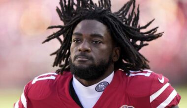 San Francisco 49ers' wide receiver Brandon Aiyuk, John Lynch