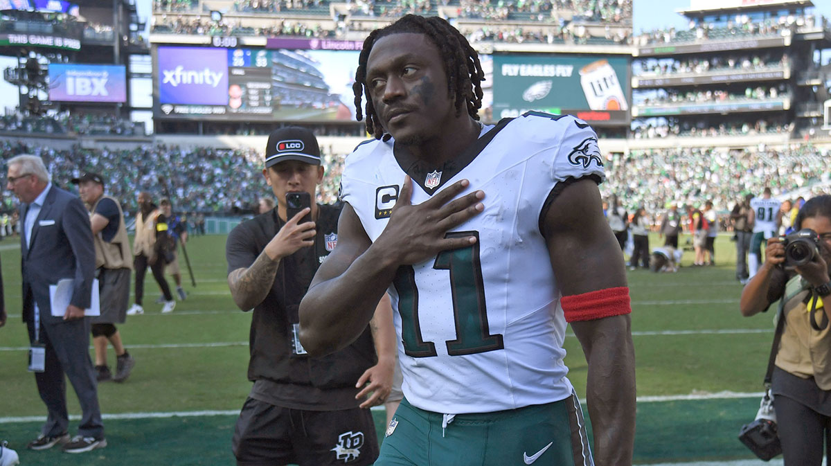Philadelphia Eagles wide receiver AJ. Brown (11) walks off the field after win against the Los Angeles Rams at Lincoln Financial Field.