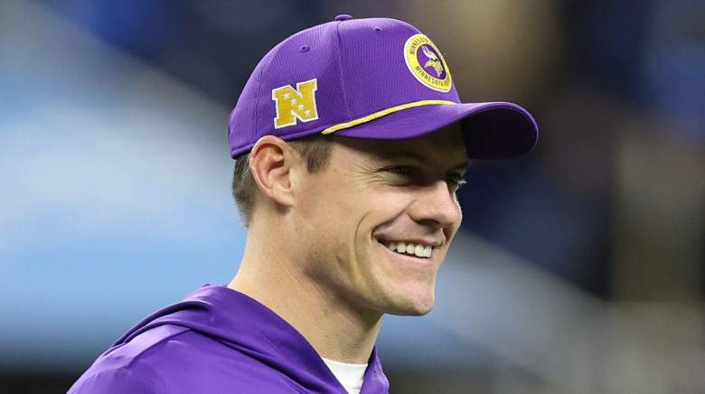 Minnesota Vikings head coach, Kevin O'Connell, smiling during pregame warmups for the regular season finale against the Detroit Lions. January 5, 2025