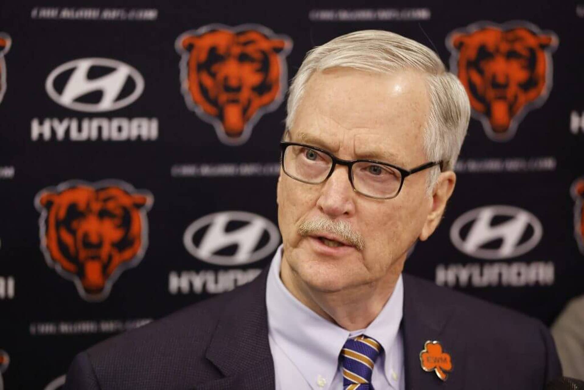 Chicago Bears chairman George McCaskey speaks to the media during a news conference on Jan. 22, 2025.
