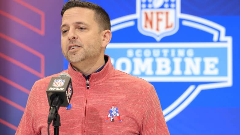 General Manager Eliot Wolf of the New England Patriots speaks to the media during the 2025 NFL Combine